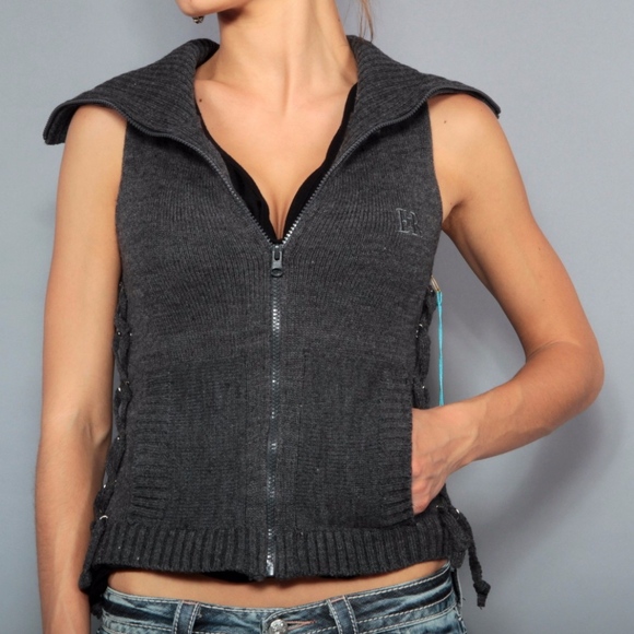 English Rose - Sleeveless Sweater Zip Up Collar - Picture 1 of 8